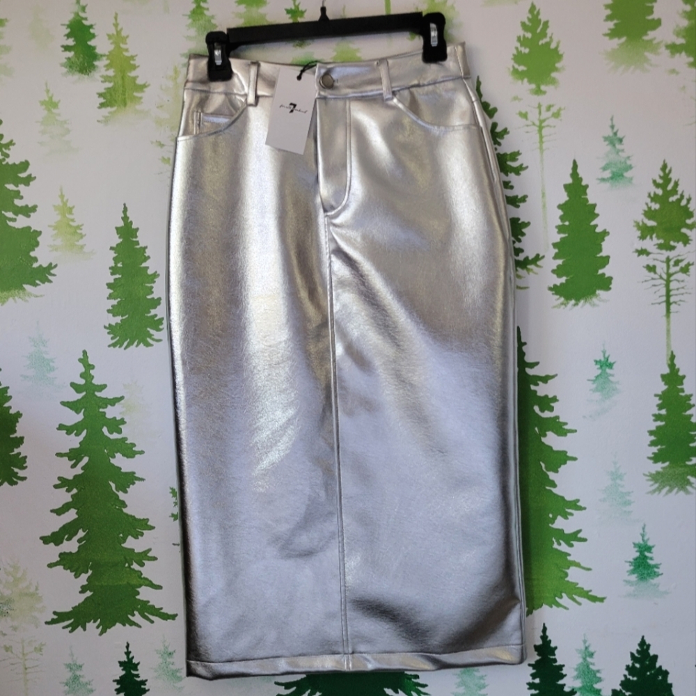 7 For All Mankind Silver Midi Skirt